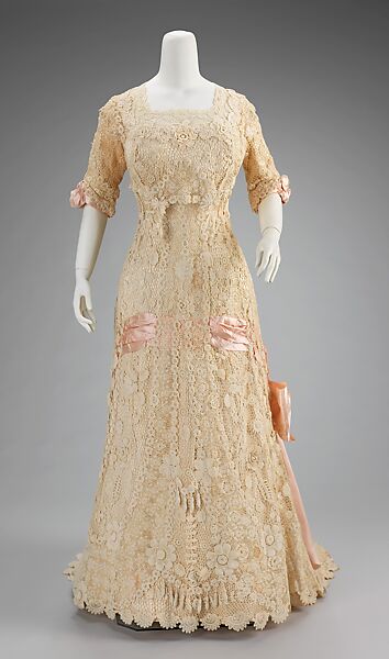 Afternoon dress, cotton, silk, probably French 