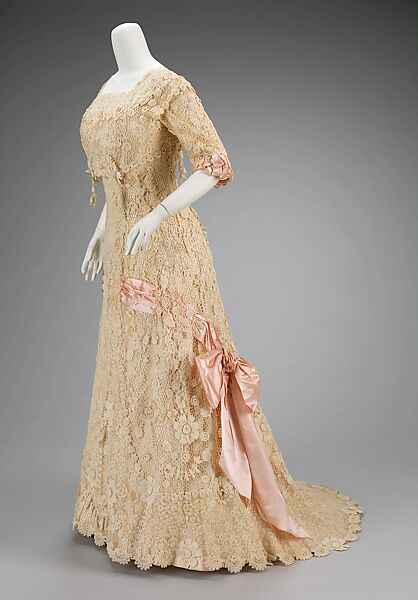 Afternoon dress, cotton, silk, probably French