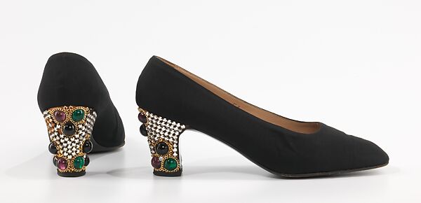 Evening pumps, Samo, silk, metal, glass, Italian 