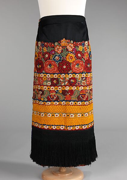 Apron, silk, cotton, Hungarian (Matyó) 