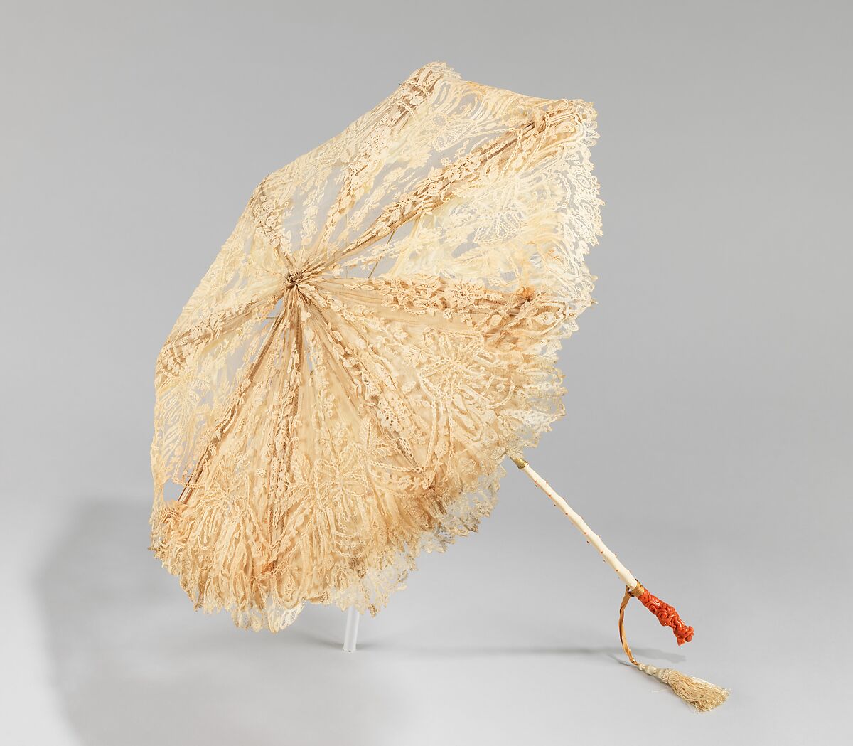 Parasol, silk, linen, metal, wood, ivory, coral, French 