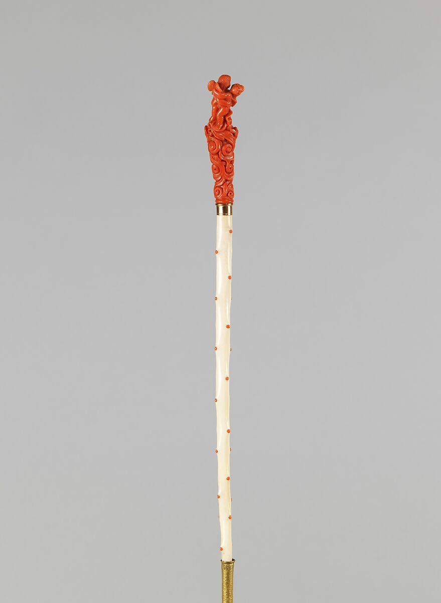 Parasol, silk, linen, metal, wood, ivory, coral, French