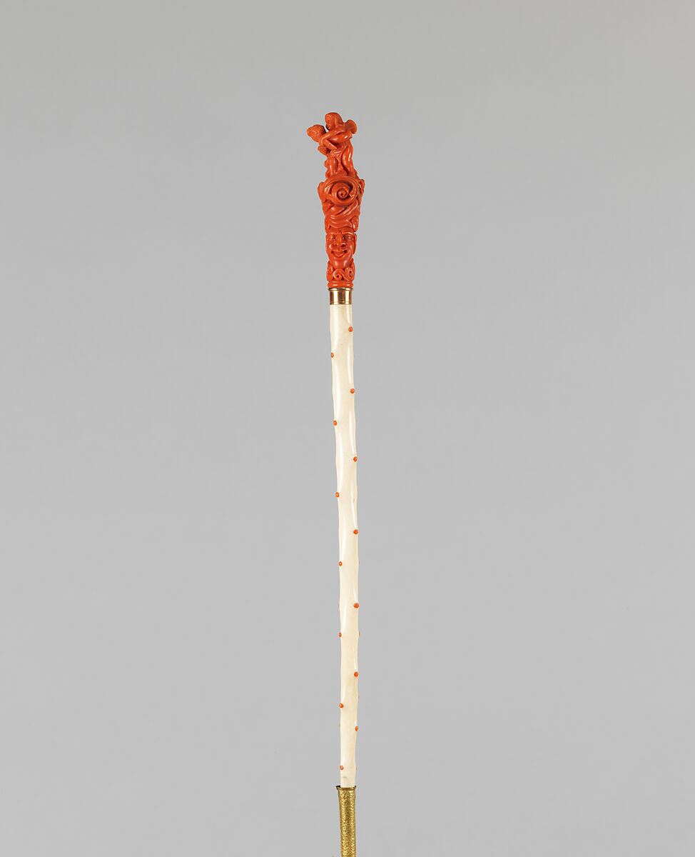 Parasol, silk, linen, metal, wood, ivory, coral, French