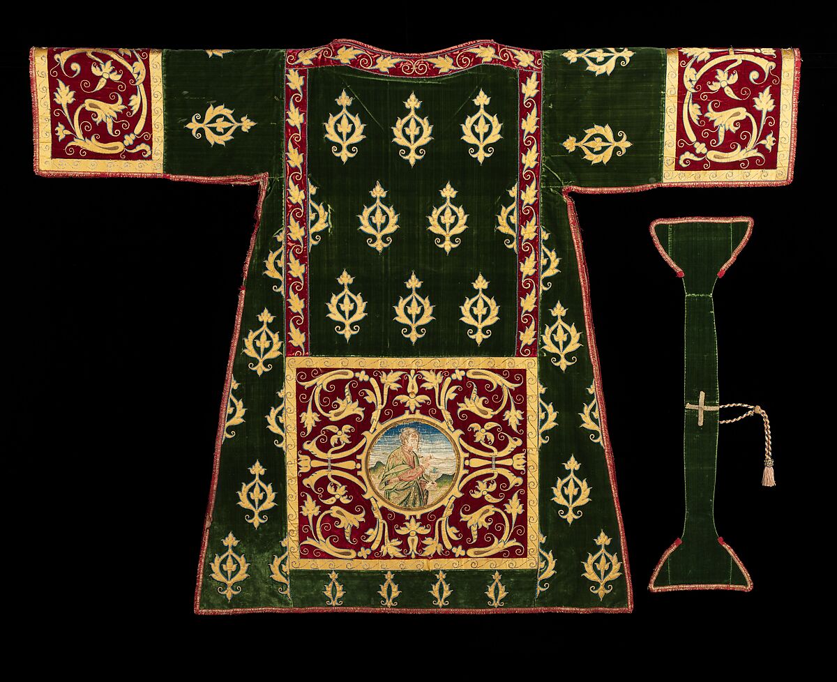 Dalmatic and maniple, Silk, metal, linen, Italian