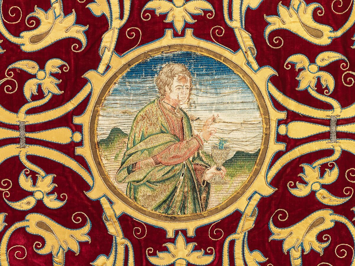 Dalmatic and maniple, Silk, metal, linen, Italian