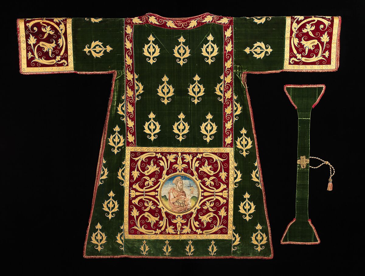 Dalmatic and maniple, Silk, metal, Italian