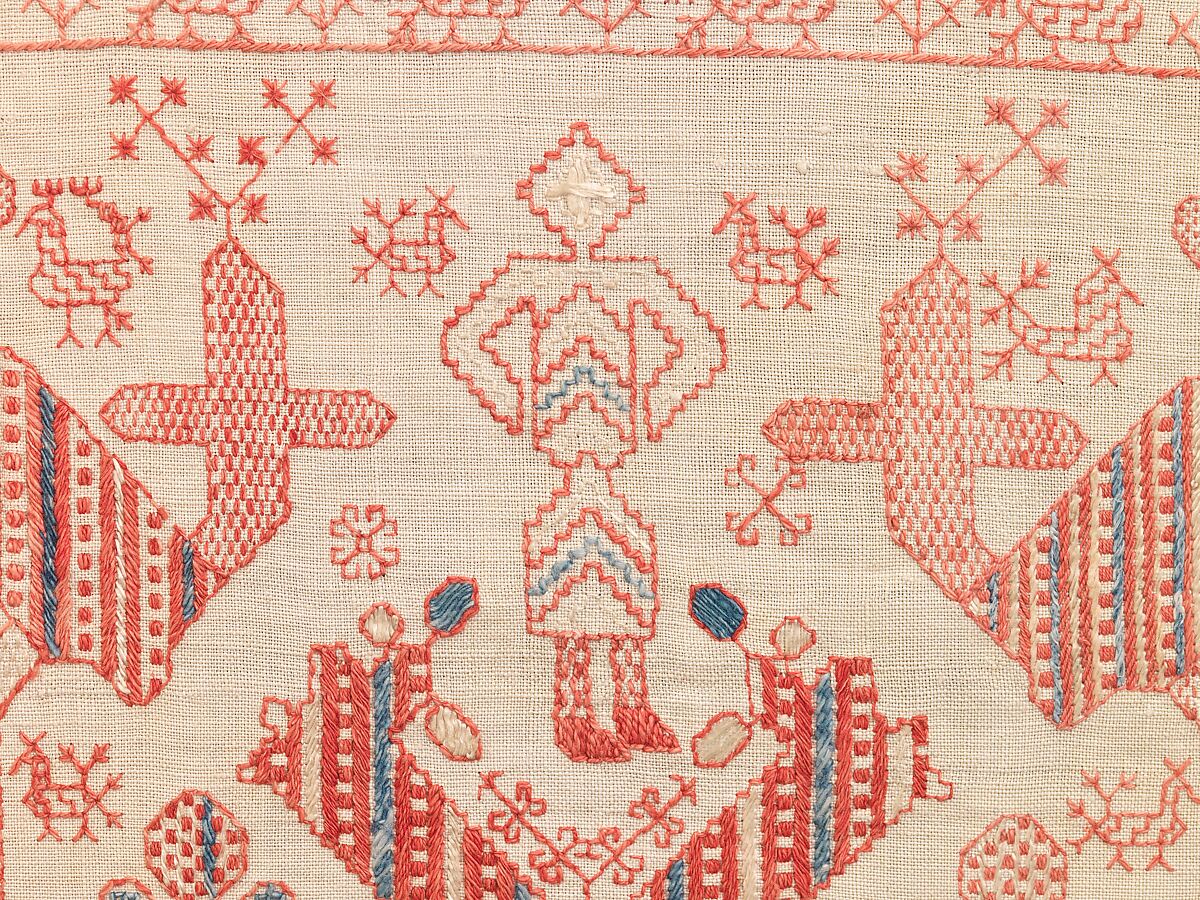 Bed curtain border, Linen, cotton, silk, metal, Russian