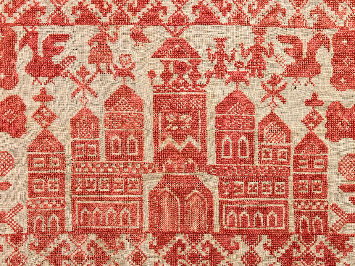 Bed curtain border, Linen, cotton, Russian