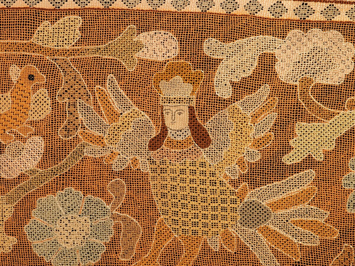 Bed curtain border, Linen, silk, Russian