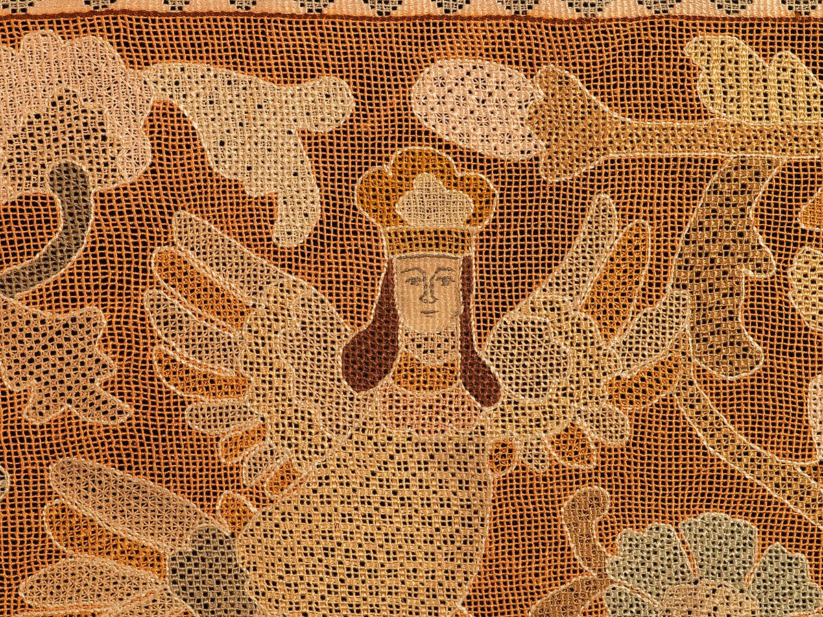 Bed curtain border, Linen, silk, Russian