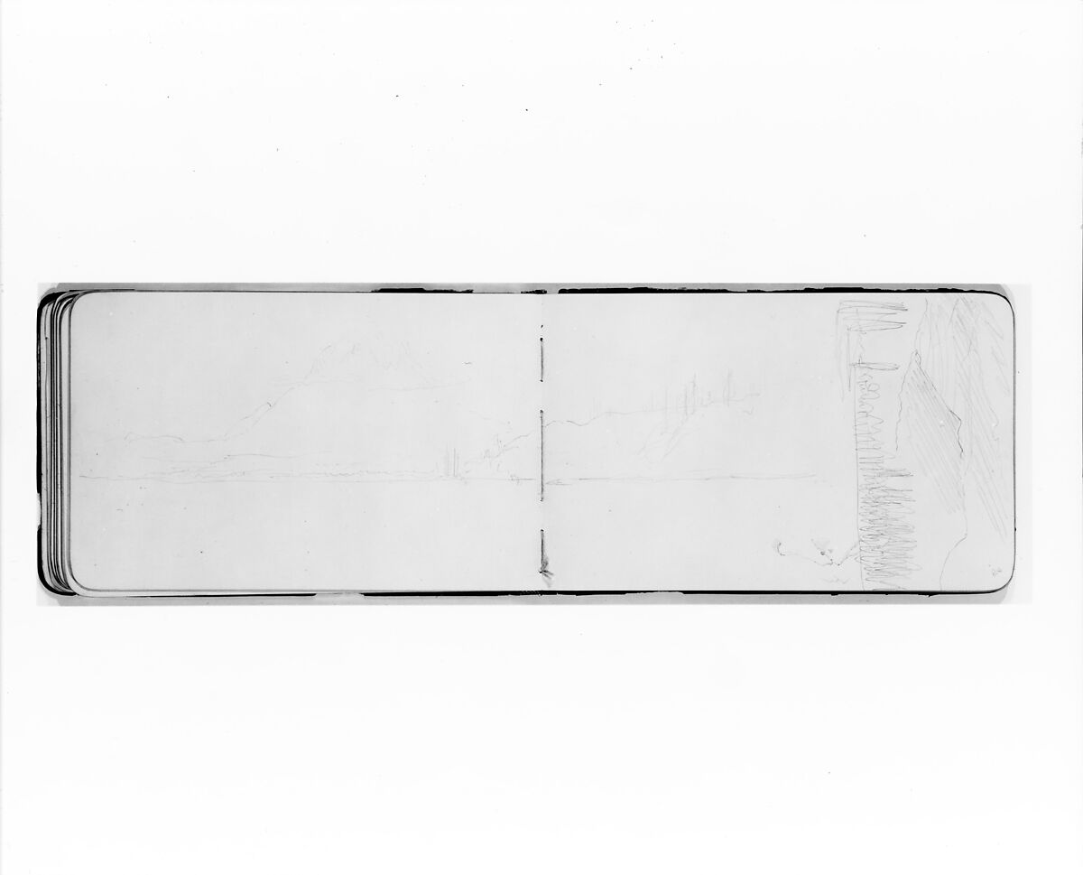 Two Sketches of Mountain Landscapes (from Sketchbook), Albert Bierstadt (American, Solingen 1830–1902 New York), Graphite on wove paper, American
