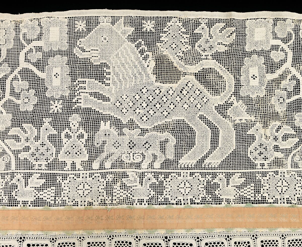 Bed curtain border, Linen, silk, Russian