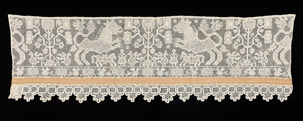 Bed curtain border, Linen, silk, Russian 