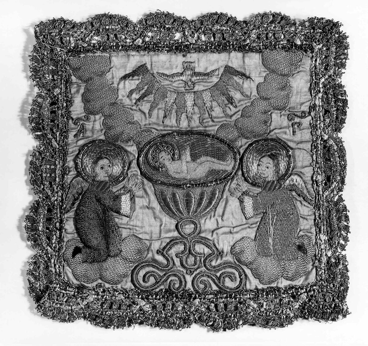 Paten cover, Silk, metal, Russian