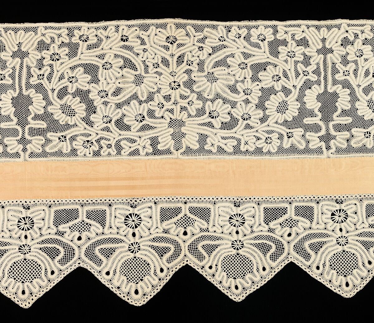 Bed curtain border, Linen, silk, Russian