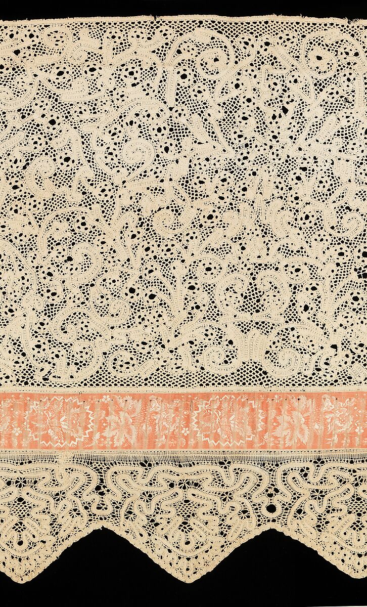 Bed curtain border, Linen, silk, Russian