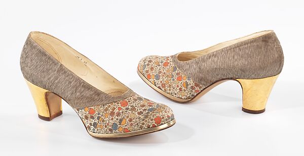 Evening pumps, Debusschère of Bruges, silk, leather, metal, Belgian 