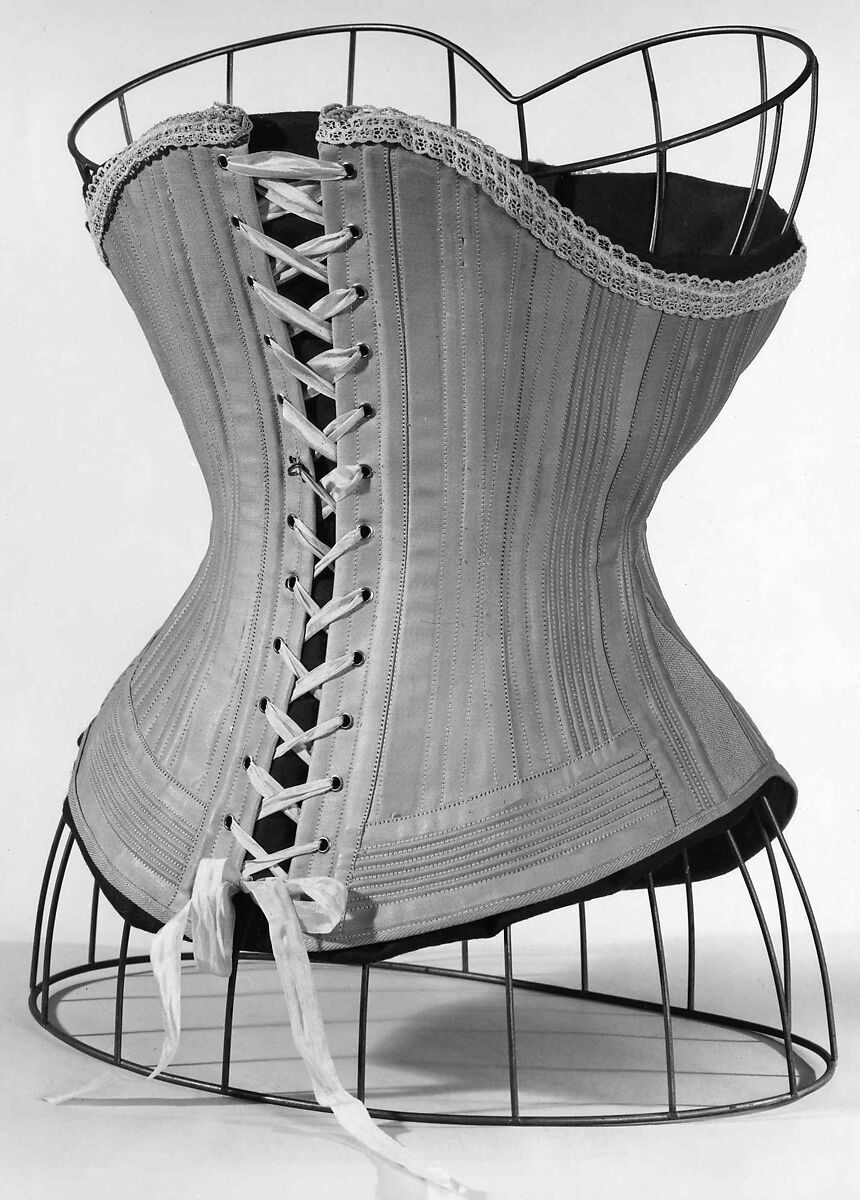 Corset, cotton, silk, metal, bone, elastic, American