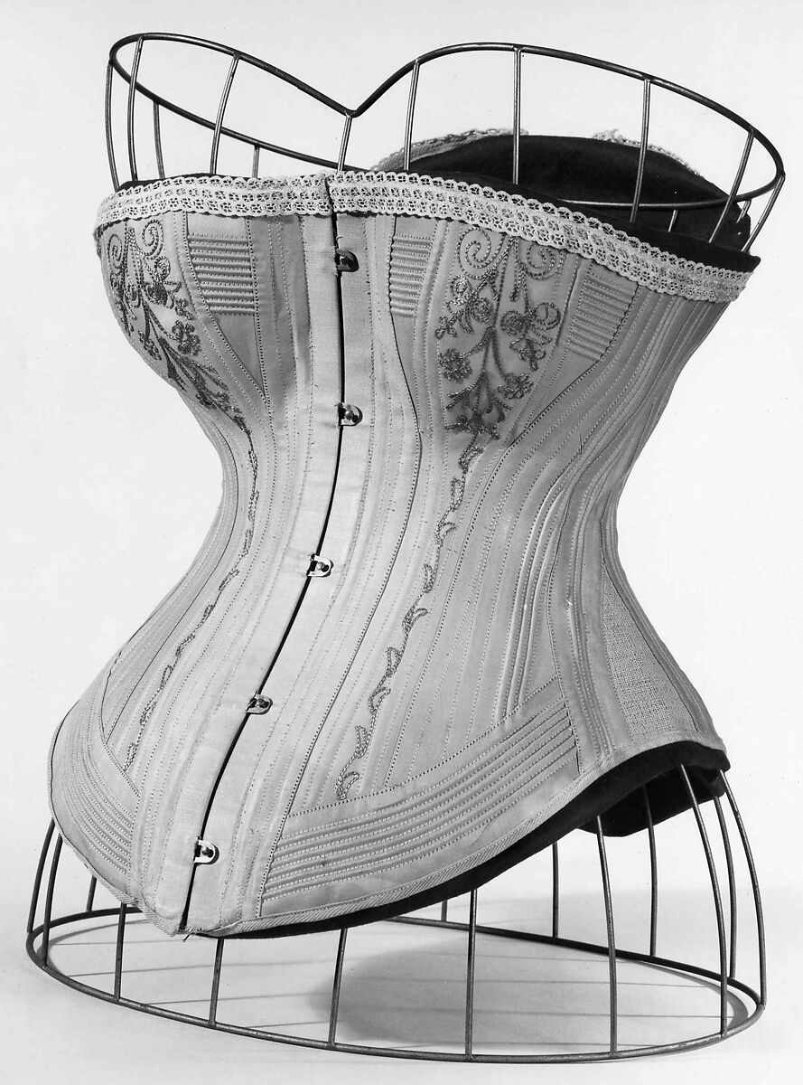 Corset, cotton, silk, metal, bone, elastic, American