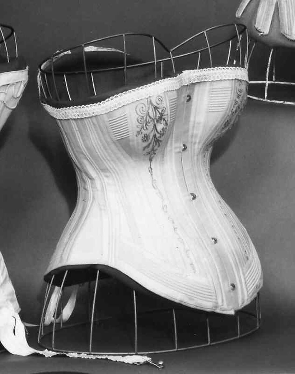Corset, cotton, silk, metal, bone, elastic, American