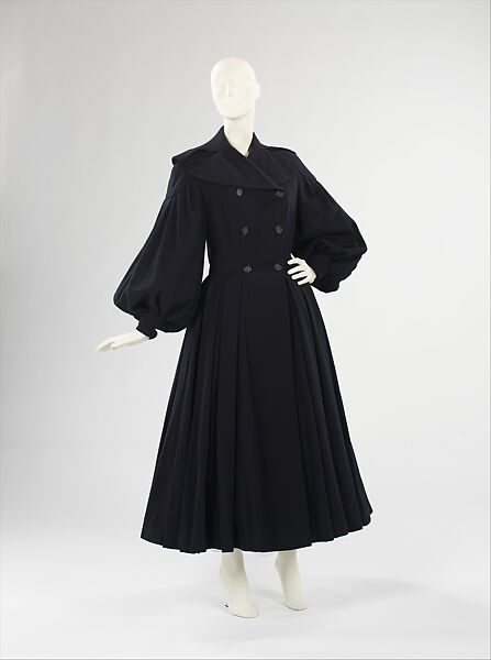 Coat, Mainbocher (French and American, founded 1930), wool, plastic (cellulose nitrate), American 