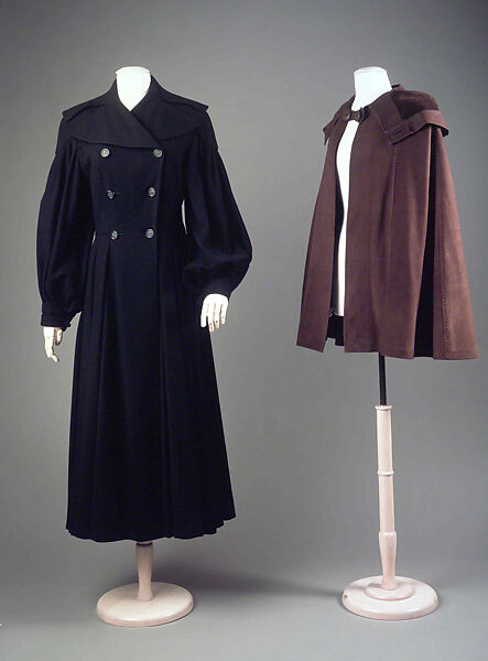 Coat, Mainbocher (French and American, founded 1930), wool, plastic (cellulose nitrate), American