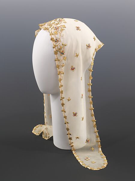 Evening headscarf, Elsa Schiaparelli (Italian, 1890–1973), silk, metal, French 