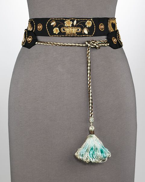 Evening belt, Schiaparelli (French, founded 1927), silk, metal, French 