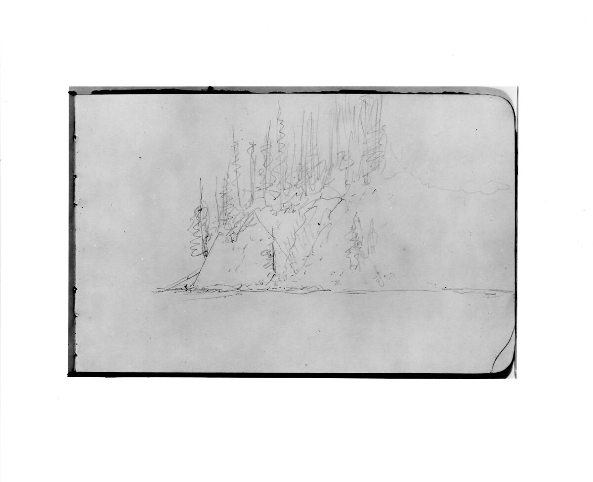 Sketch of a Cliffside with Trees (from Sketchbook), Albert Bierstadt (American, Solingen 1830–1902 New York), Graphite on wove paper, American 