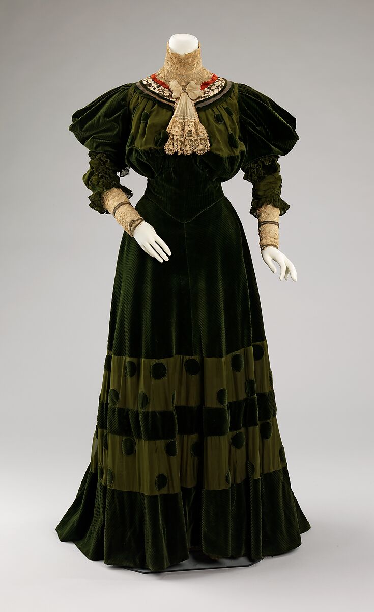 Dinner dress, Jeanne Hallée (French, 1870–1924), cotton, silk, metal, French 