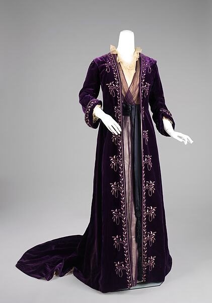 Tea gown, House of Worth (French, 1858–1956), silk, metal, French 