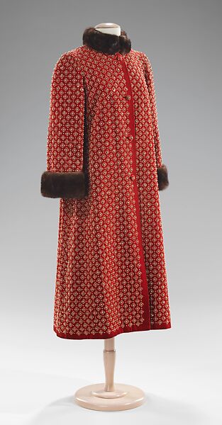 Evening coat, Traina-Norell (American, founded 1941), silk, fur, beads, rhinestones, American