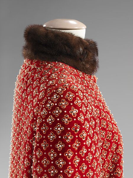 Evening coat, Traina-Norell (American, founded 1941), silk, fur, beads, rhinestones, American