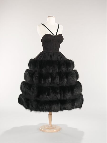 Evening dress, Norman Norell (American, Noblesville, Indiana 1900–1972 New York), synthetic fiber, fur, American 