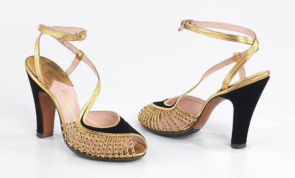 Dance shoes, Palter DeLiso, Inc. (American, 1927–1975), leather, silk, American