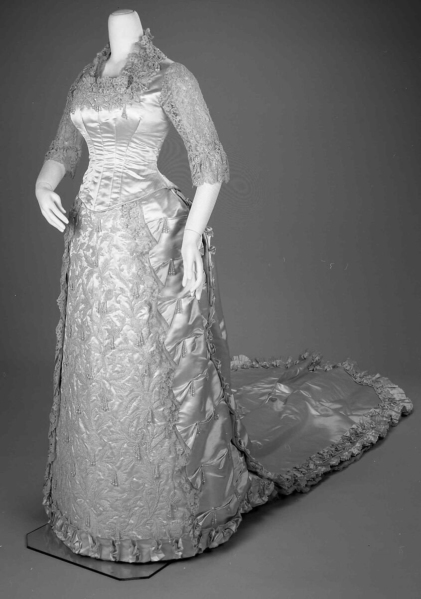 Wedding dress, silk, pearl, American