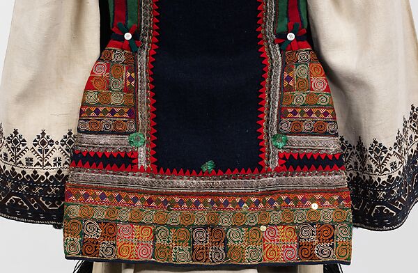 Ensemble, cotton, wool, metal, metal, glass, European, Eastern