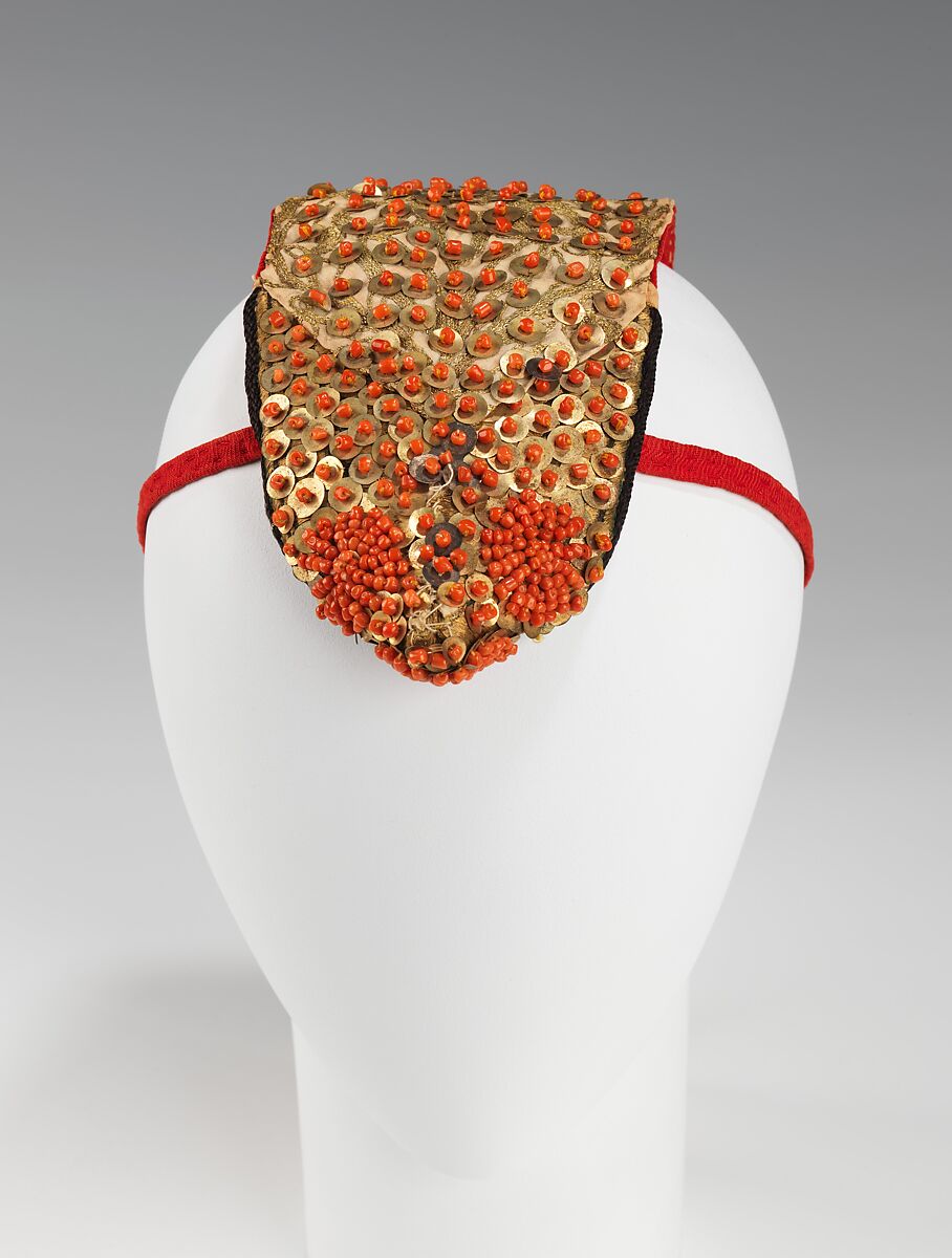Headdress, cotton, metal, coral, probably Albanian 