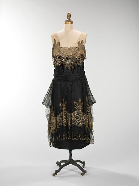 Evening dress, silk, metal, American 