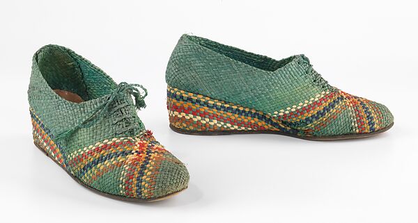 Shoes, Salvatore Ferragamo (Italian, 1898–1960), straw, Italian 