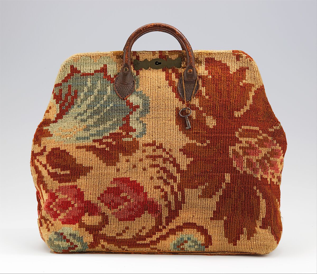 Carpetbag, Roswell Hovey, wool, leather, metal, American 