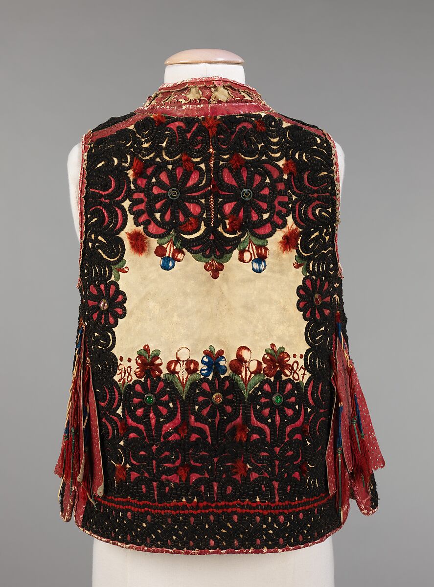 Jacket, leather, wool, glass, metal, hair, silk, Czech, Moravia