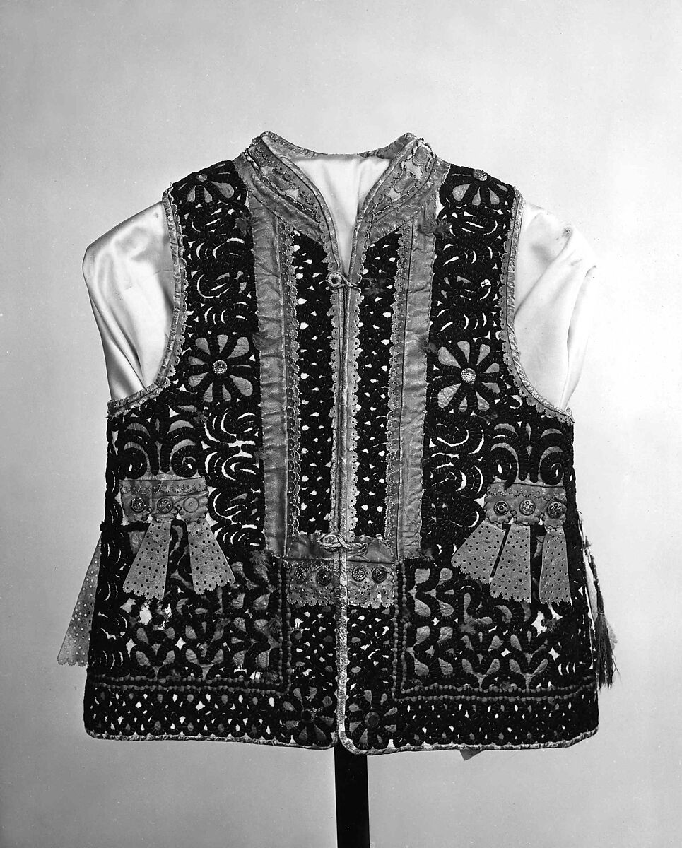 Jacket, leather, wool, glass, metal, hair, silk, Czech, Moravia