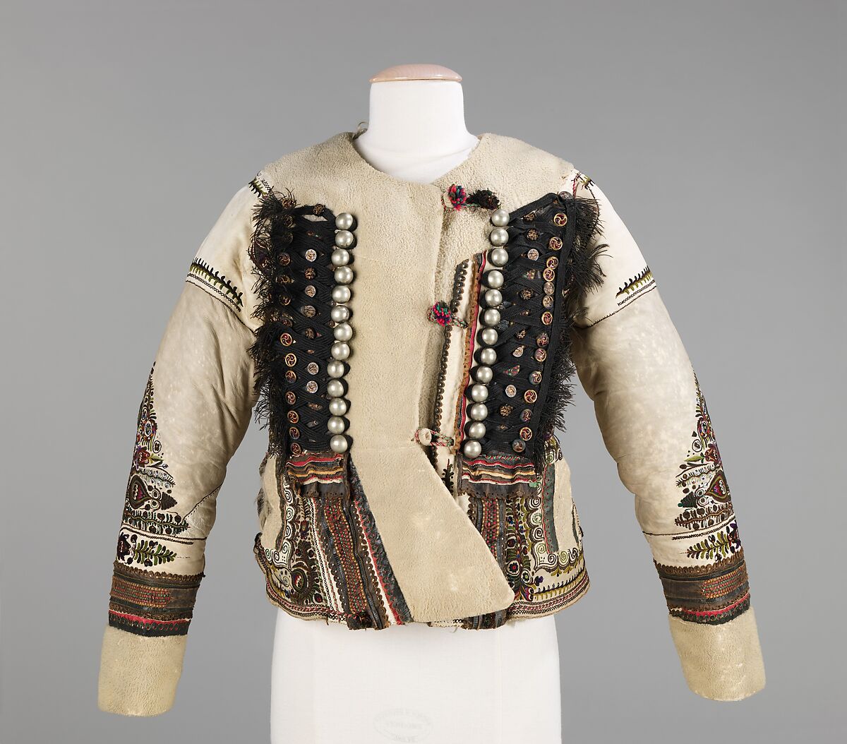 Jacket, leather, wool, metal, glass, silk, Hungarian 