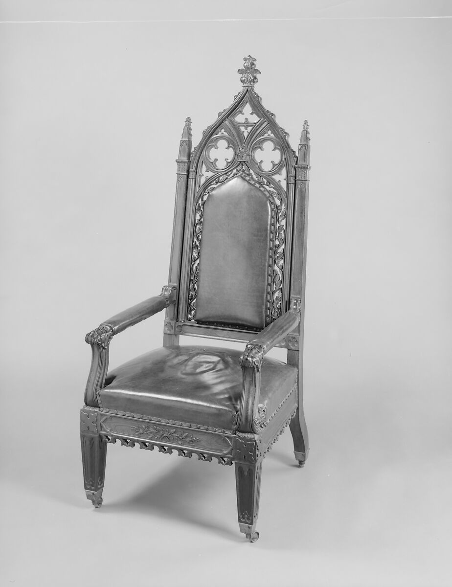 Armchair, Attributed to Thomas Brooks (1810/11–1887), Rosewood, brass, leather, replacement upholstery, American
