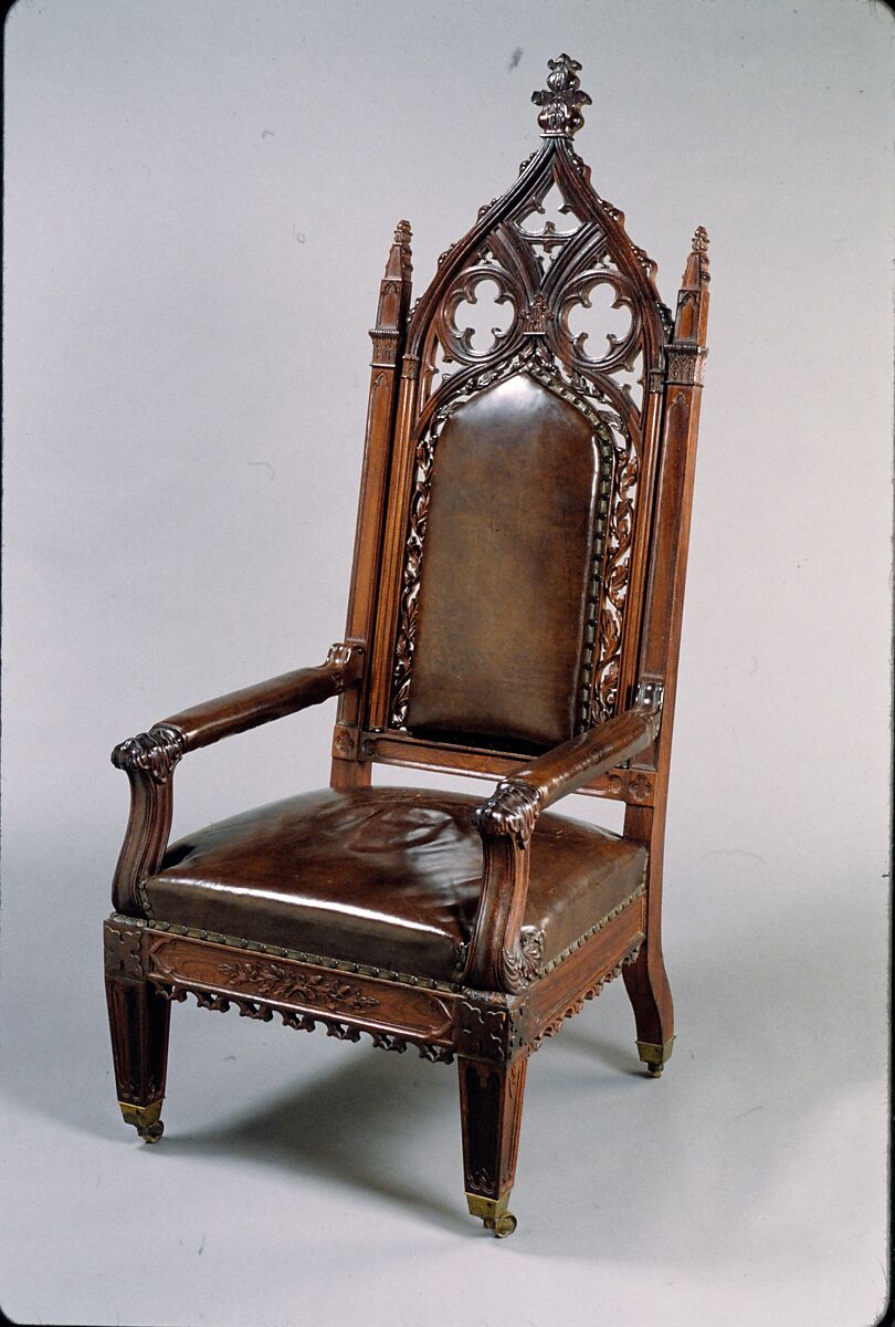 Armchair, Attributed to Thomas Brooks (1810/11–1887), Rosewood, brass, leather, replacement upholstery, American 