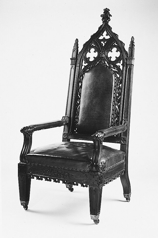 Armchair, Attributed to Thomas Brooks (1810/11–1887), Rosewood, brass, leather, replacement upholstery, American