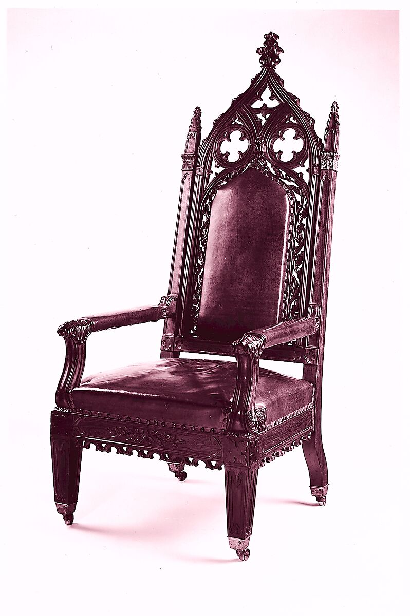 Armchair, Attributed to Thomas Brooks (1810/11–1887), Rosewood, brass, leather, replacement upholstery, American