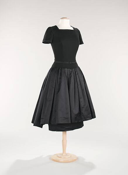 Dinner dress, Mainbocher (French and American, founded 1930), wool, leather, American 