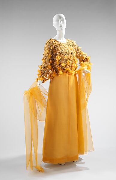 Evening ensemble, House of Givenchy (French, founded 1952), silk, feathers, synthetic, French 